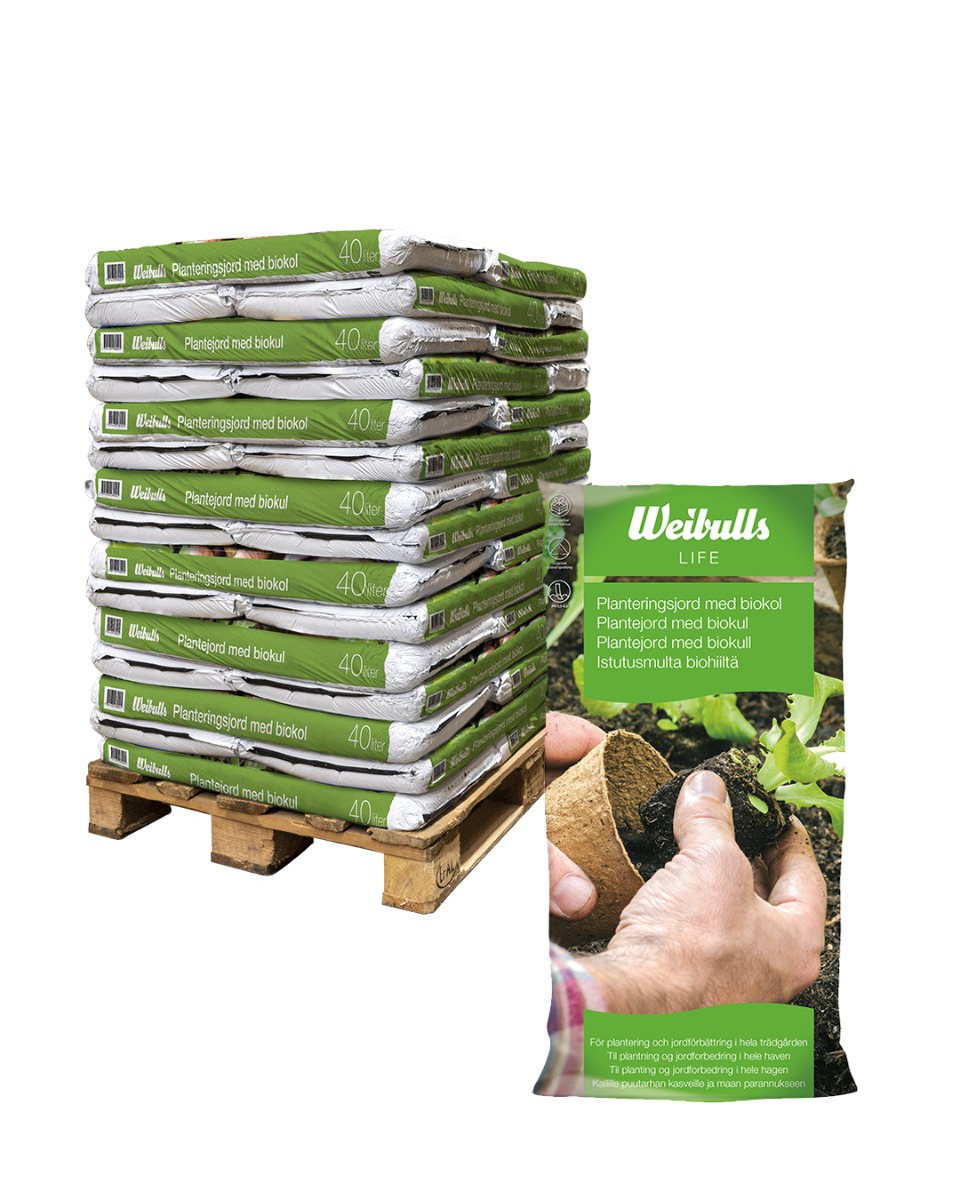 Weibulls Planteringsjord m biokol 40l KRAV Helpall 51 säckar