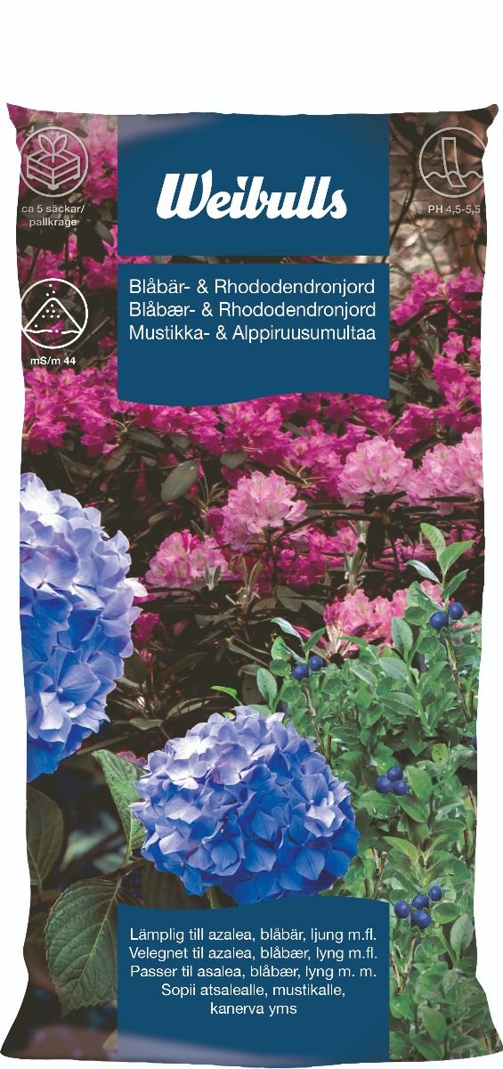 Weibulls Blåbär & Rhododendronjord 40l Helpall 51 säckar inkl frakt