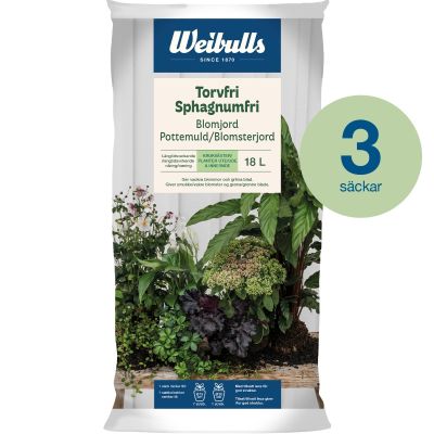 weibulls torvfri blomjord 18 liter 3 st säckar